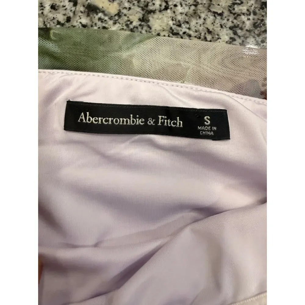 A&F Floral Mesh Asymmetrical Off-Shoulder Draped Maxi Dress S